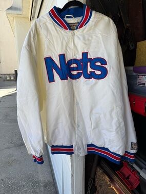 NBA White Blue Red Nets Puffer Jacket
